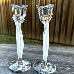 Mikasa Crystal Spring Aria Clear and Frosted Leaf Candle Holders-Set of 2
